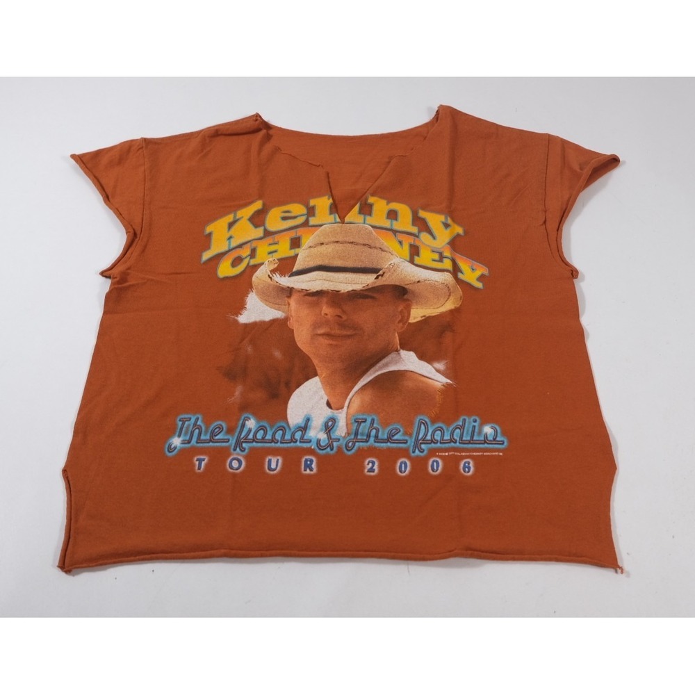 Y2K Kenny Chesney Concert Tee Womens M Orange Road & Radio Tour 2006 Raw Edge
